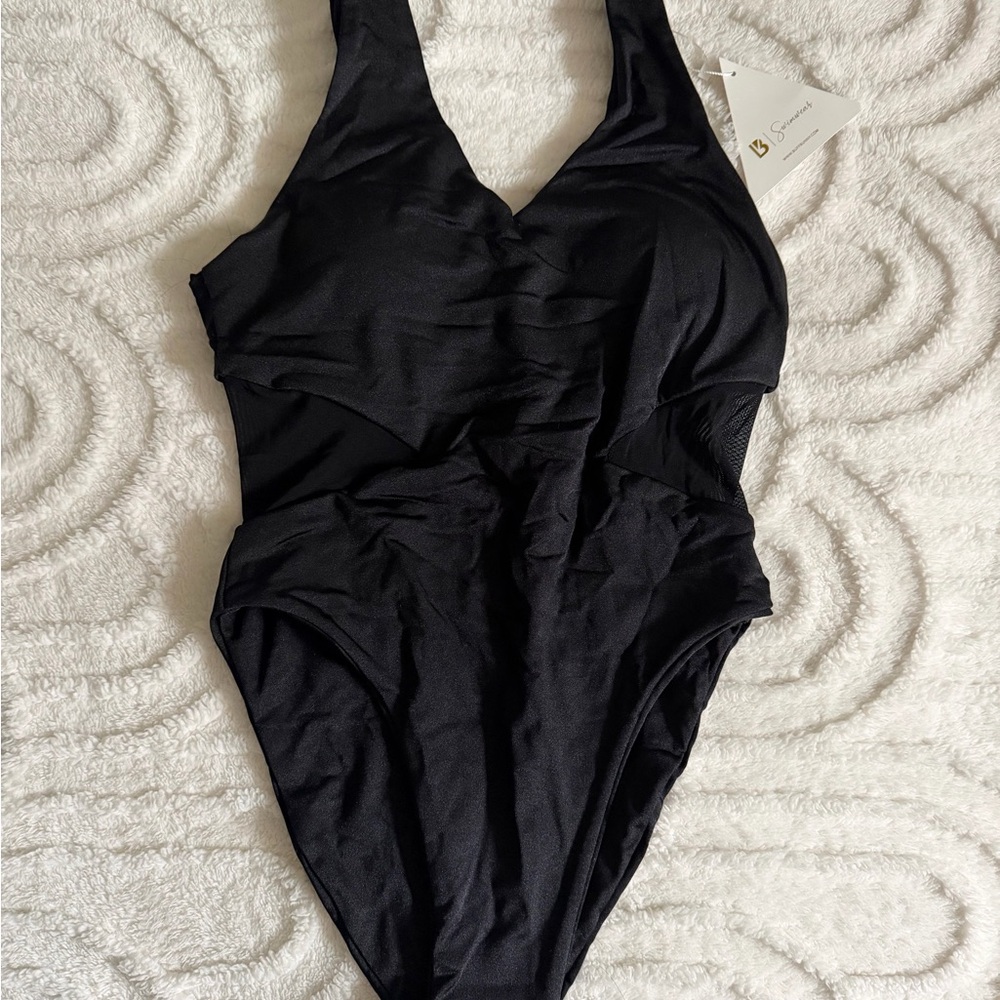 BuffBunny Vitamin Sea Black One-Piece Swimsuit w/ Mesh Side Detail, Size S, NWT - Picture 3 of 12